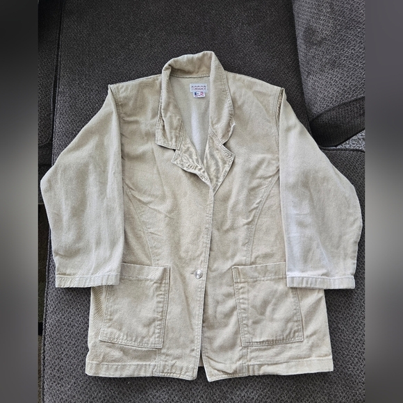 VTG Sundance Khaki Blazer Jacket Women XL Beige Long Sleeve Western Barn Chore - Picture 2 of 15